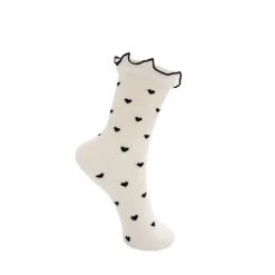 Black Colour BCNERISSA SOCK -  Hvid strømpe med sorte hjerter 4303 Off White fra Black Colour