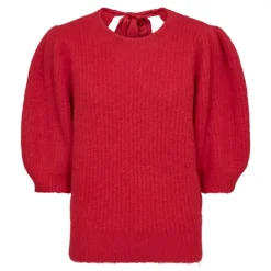 Co'Couture CoralieCC Bow Rib Knit - Rød strik med sløjfe 32135 Flame fra Co'couture