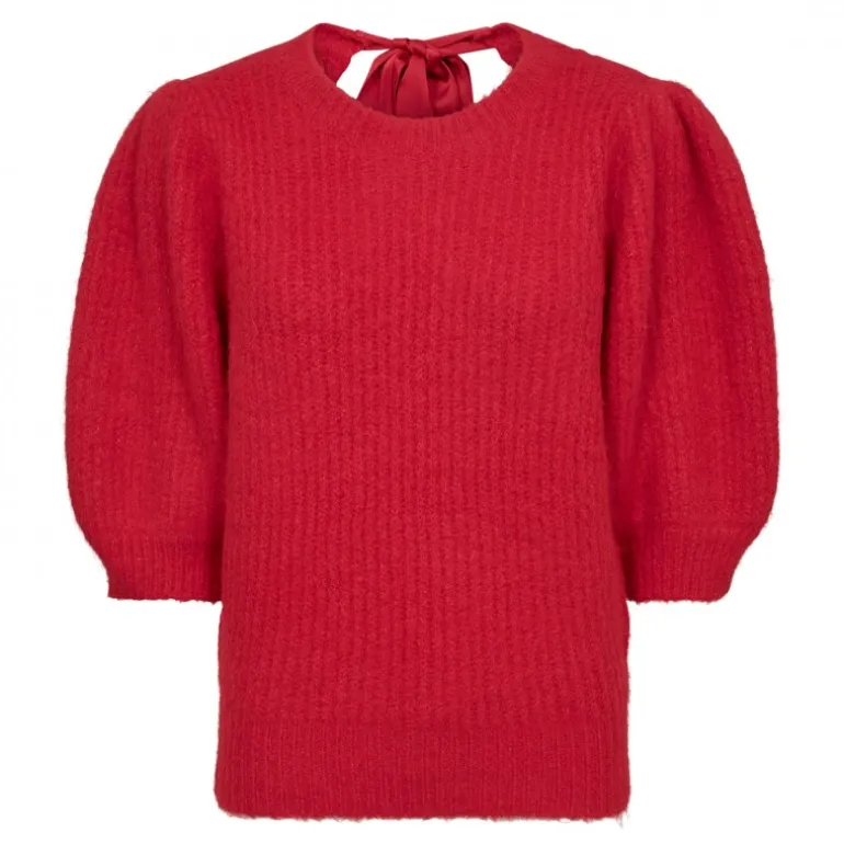 Co'Couture CoralieCC Bow Rib Knit - Rød strik med sløjfe 32135 Flame fra Co'couture
