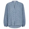 Co'Couture DottieCC V-Shirt - Støvet blå skjorte 35763 Dusty Blue fra Co'couture