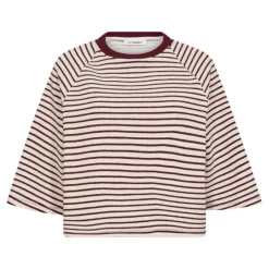 Co'Couture ErinCC Stripe Tee - T-shirt med bordeaux striber 33130 WhiteBurgundy fra Co'couture