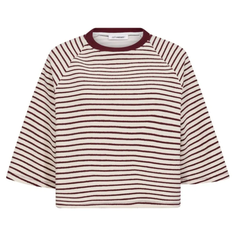 Co'Couture ErinCC Stripe Tee - T-shirt med bordeaux striber 33130 WhiteBurgundy fra Co'couture