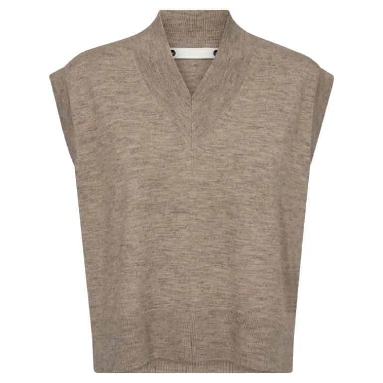 Co'Couture MyCC V-knit Vest - Beige strik vest 32177 Champagne fra Co'couture