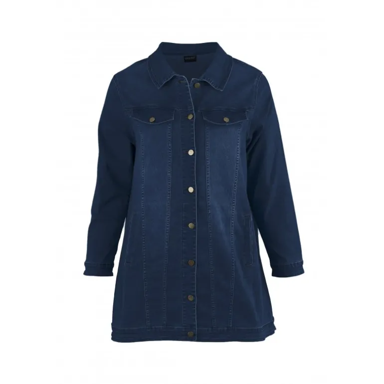 Gozzip Amela Long Denim Jacket - Denim jakke G234039 Dark Blue Denim fra Gozzip