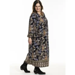 Gozzip GBetine Dress - Marineblå/sand printet kjole G246057 Border Print fra Gozzip