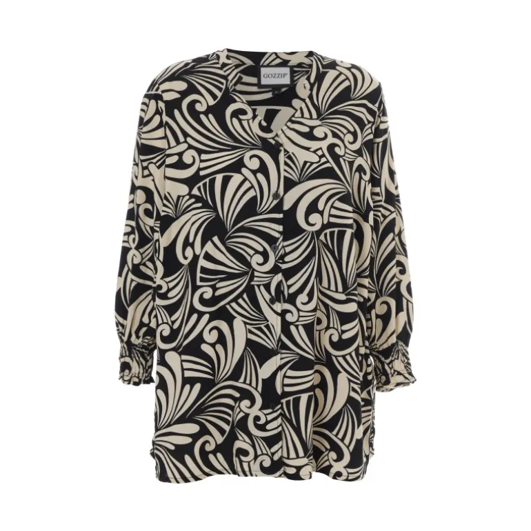 Gozzip GGhita Blouse - Sort/hvid printet bluse G251002 Black/Offwhite fra Gozzip