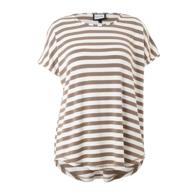 Gozzip GGitte T-shirt - Beige/hvid stribet G252082 Clay fra Gozzip