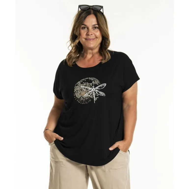 Gozzip GGitte T-shirt v/print - Sort t-shirt G252088 Black fra Gozzip