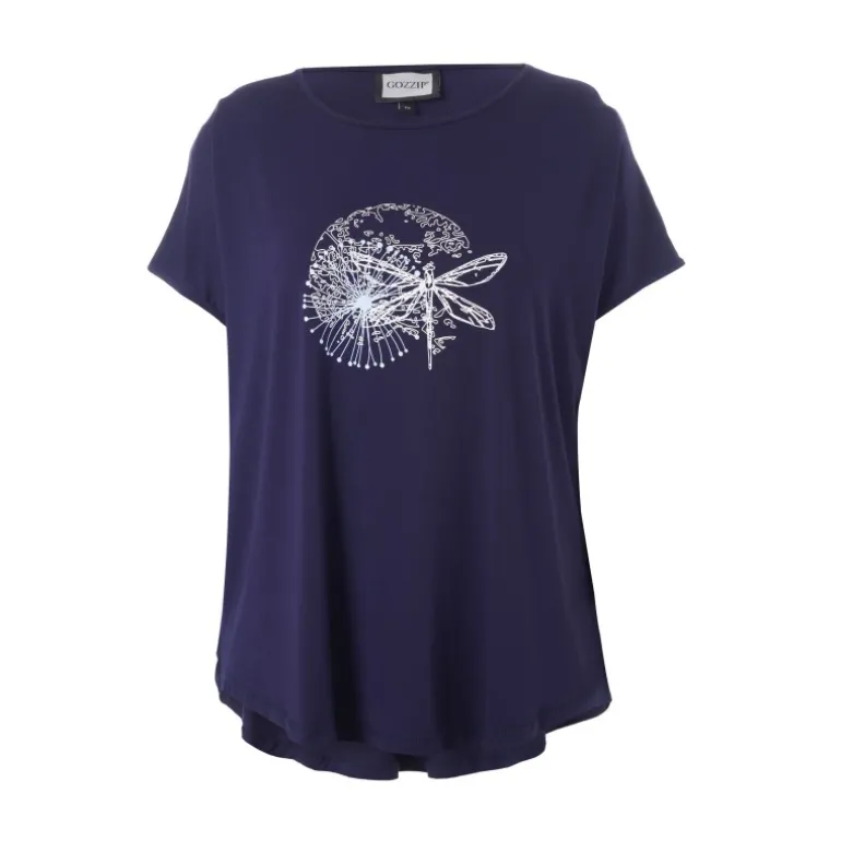 Gozzip GGitte T-shirt v/print - Blå t-shirt G252088 Navy fra Gozzip