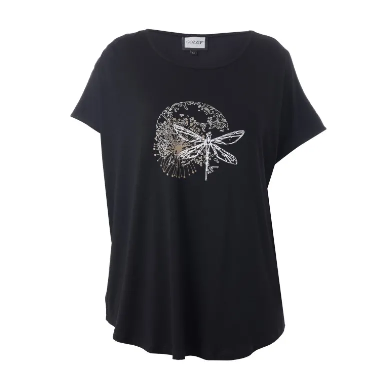 Gozzip GGitte T-shirt v/print - Sort t-shirt G252088 Black fra Gozzip