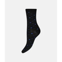 HYPEtheDetail Socks w/lurex - Sort strømpe med blå hjerter 21560 Black fra HYPEtheDETAIL