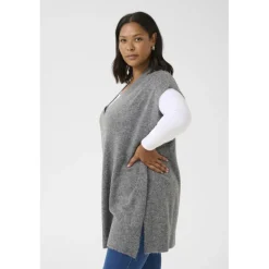 Kaffe Curve KCannett Knit Poncho - Grå poncho 10582738 Dark Grey Melange fra Kaffe Curve