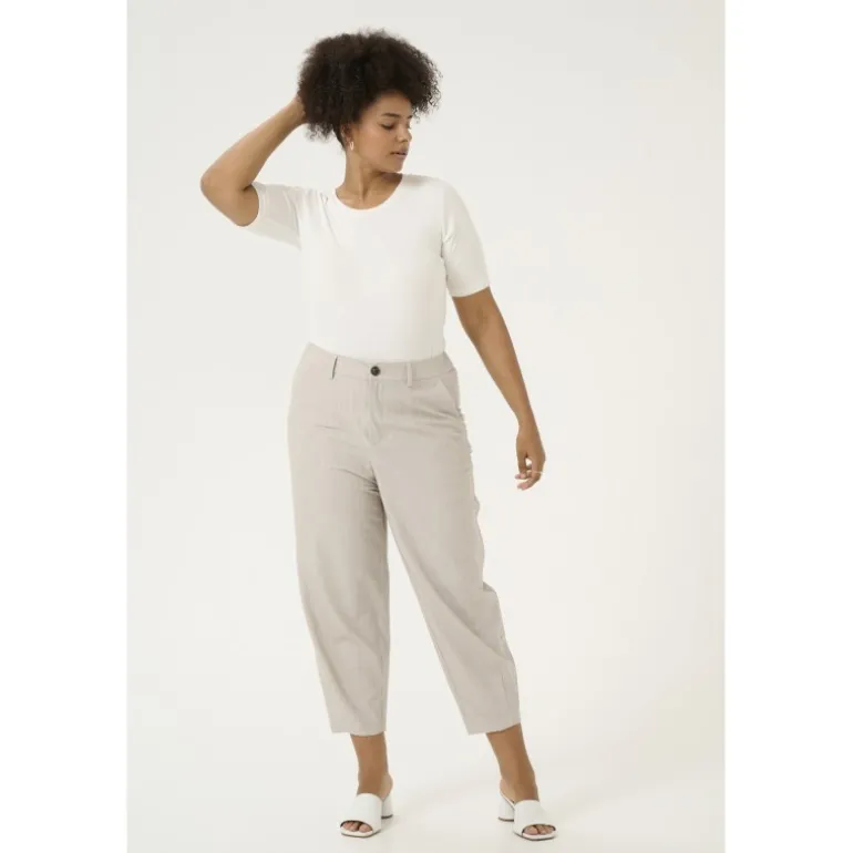 Kaffe Curve KCesta Pants - Grå nålestribet bukser 10583084 Feather Gray Melange fra Kaffe Curve