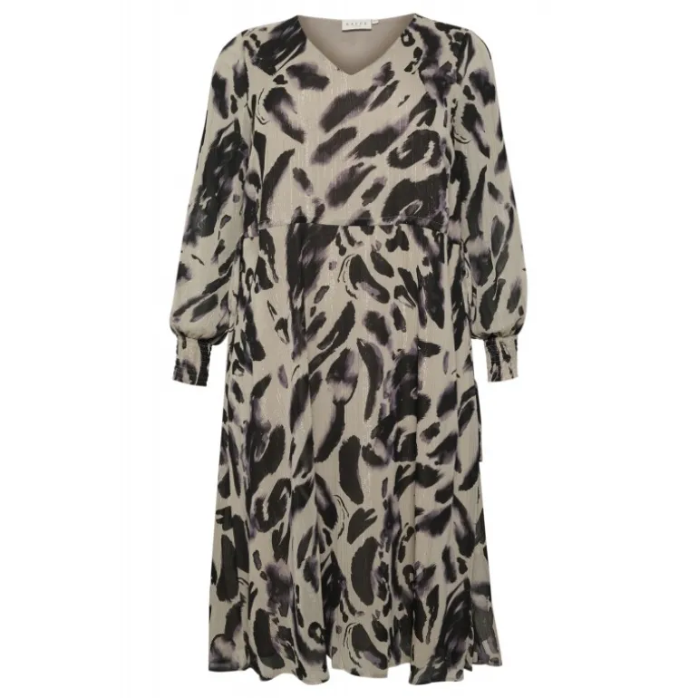 Kaffe Curve KCfiona Dress - Sort/beige/lilla printet kjole 10581780 Black/Feather Grey fra Kaffe Curve