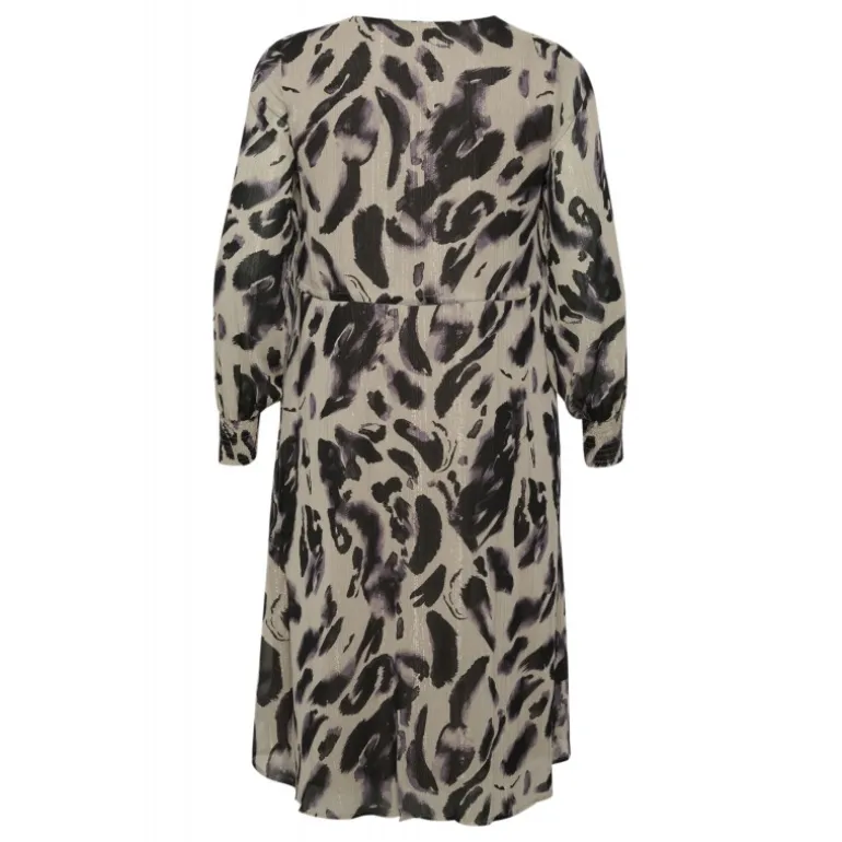 Kaffe Curve KCfiona Dress - Sort/beige/lilla printet kjole 10581780 Black/Feather Grey fra Kaffe Curve