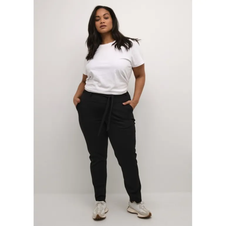 Kaffe Curve KCjenna Belt Pant - Sort buks med bælte 10582254 Black Deep fra Kaffe Curve