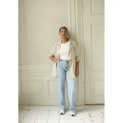 Kaffe Curve KCkanna Flora Flared Jeans 10581618 Light Blue Washed Denim fra Kaffe Curve