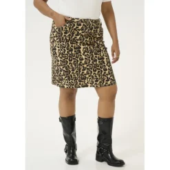 Kaffe Curve KCleonoma Denim Skirt - Leopard nederdel 10583078 Naturel Leopard Print fra Kaffe Curve
