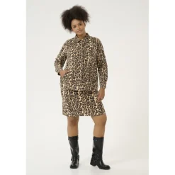 Kaffe Curve KCleonoma Denim Jacket - Cowboy jakke med leopard print 10583077 Naturel Leopard Print fra Kaffe Curve