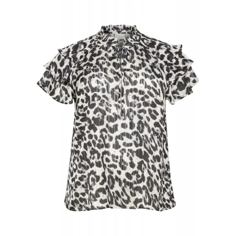 Kaffe Curve KCsaphia Blouse - Sort/hvid leopard printet chiffon bluse 10582700 Black/White Leopard fra Kaffe Curve