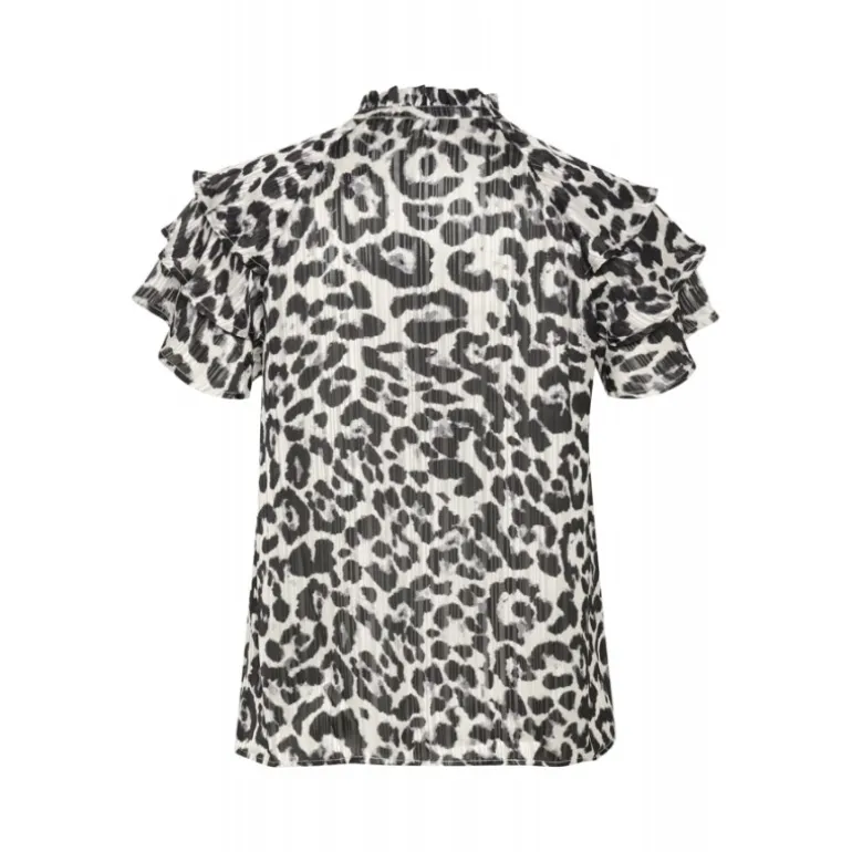 Kaffe Curve KCsaphia Blouse - Sort/hvid leopard printet chiffon bluse 10582700 Black/White Leopard fra Kaffe Curve