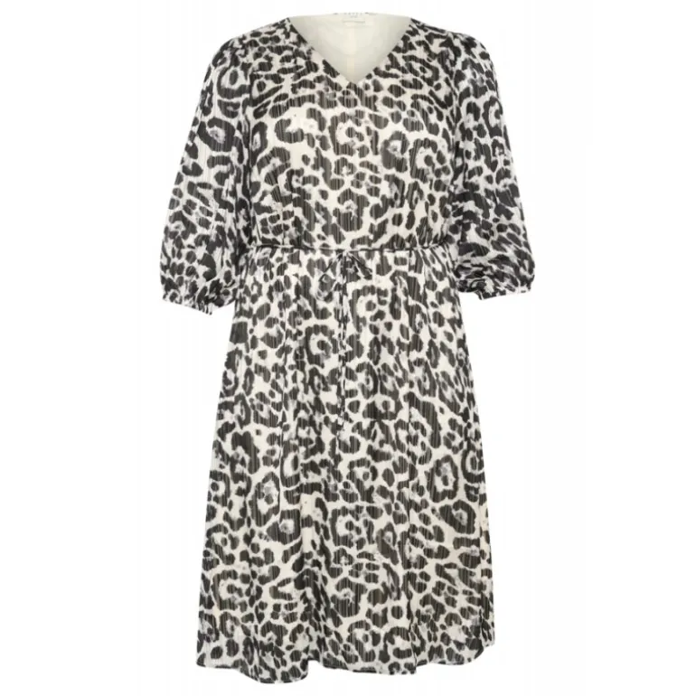 Kaffe Curve KCsaphia Dress - Sort/hvid leopard printet kjole 10582872 Black/White Leopard fra Kaffe Curve