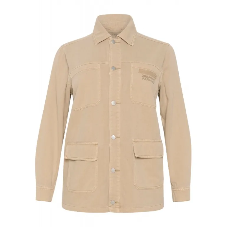 Kaffe Curve KCsisel Shirt Jacket - Sandfarvet denim jakke 10582316 Feather Gray fra Kaffe Curve