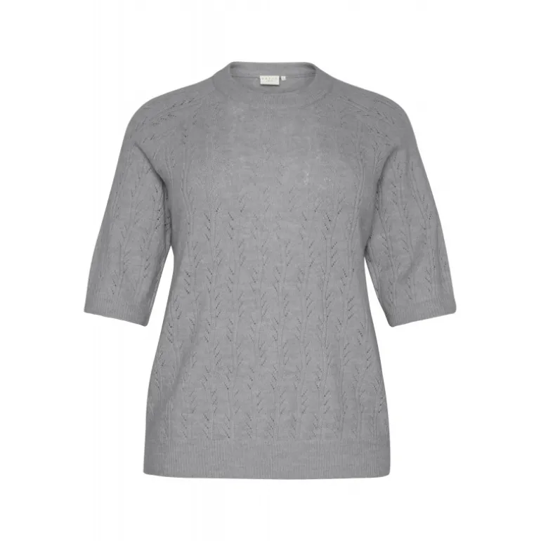Kaffe Curve KCtenna Pullover - Gråmeleret strik med korte ærmer 10582836 Grey Melange fra Kaffe Curve