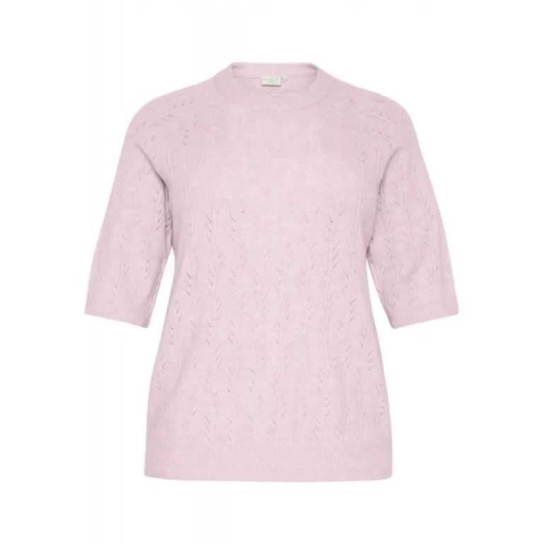 Kaffe Curve KCtenna Pullover - Lyserød strik med korte ærmer 10582836 Lilac Snow Melange fra Kaffe Curve