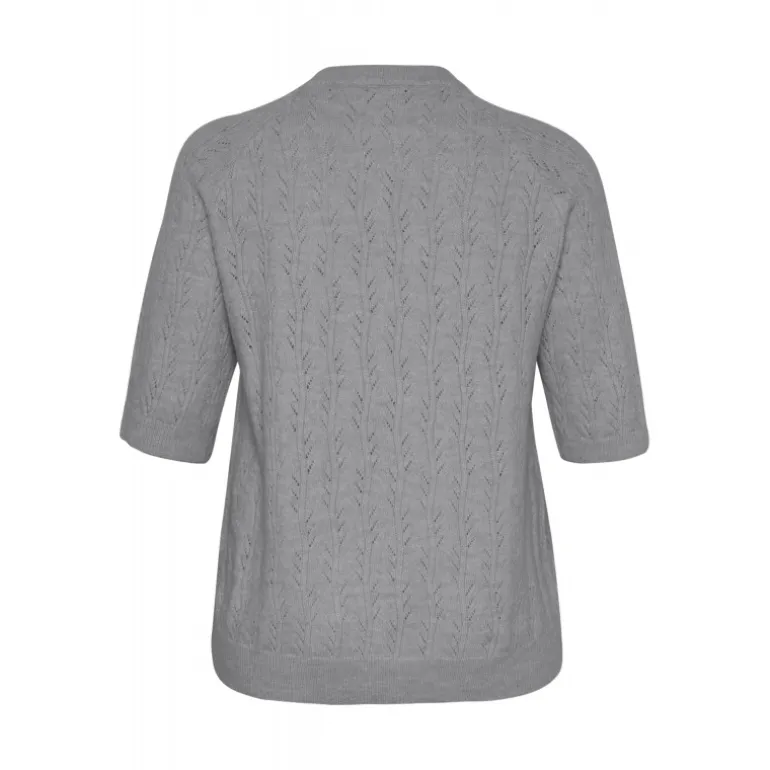 Kaffe Curve KCtenna Pullover - Gråmeleret strik med korte ærmer 10582836 Grey Melange fra Kaffe Curve