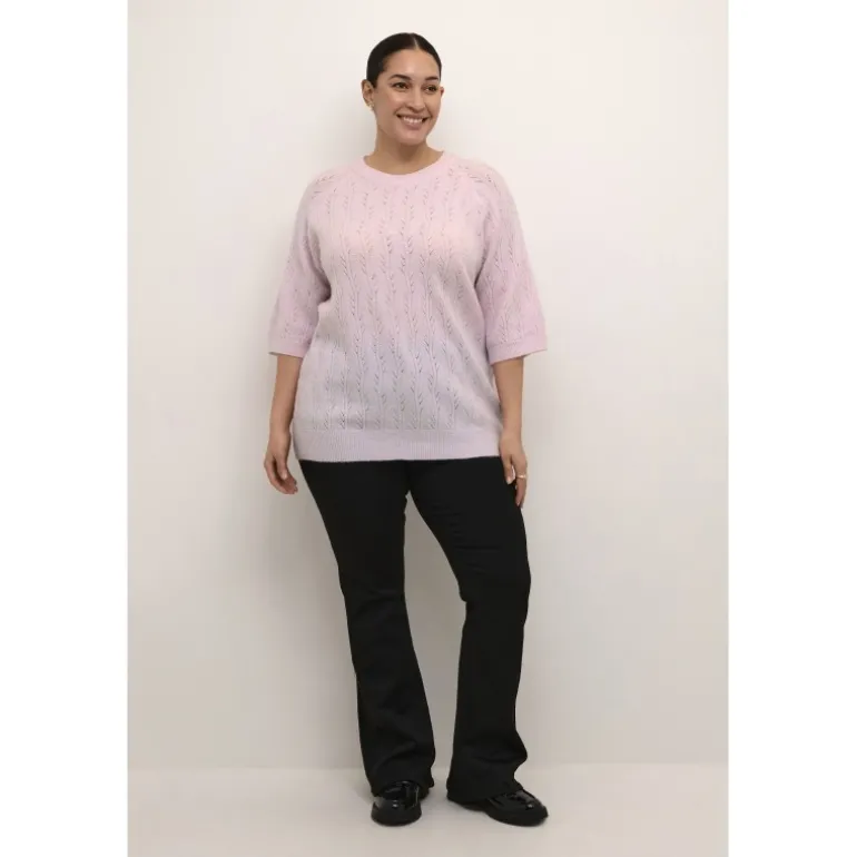 Kaffe Curve KCtenna Pullover - Lyserød strik med korte ærmer 10582836 Lilac Snow Melange fra Kaffe Curve