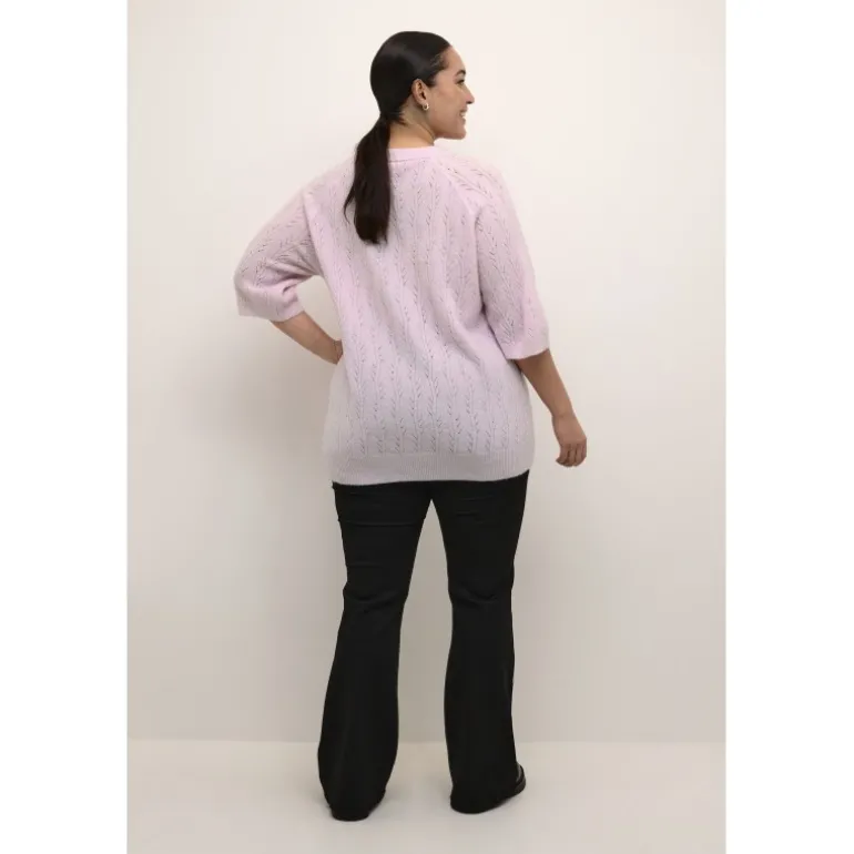 Kaffe Curve KCtenna Pullover - Lyserød strik med korte ærmer 10582836 Lilac Snow Melange fra Kaffe Curve