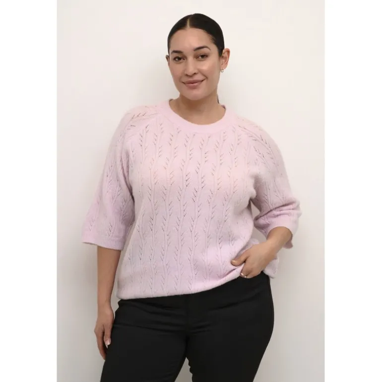 Kaffe Curve KCtenna Pullover - Lyserød strik med korte ærmer 10582836 Lilac Snow Melange fra Kaffe Curve