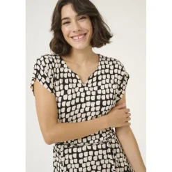 Kaffe KAbella Jersey Dress - Sort printet grafisk kjole 10508466 Black_Sand Graphic Dot fra Kaffe