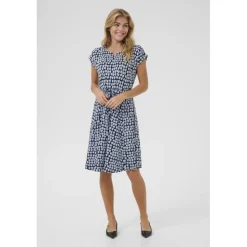 Kaffe KAbella Jersey Dress - Blå printet grafisk kjole 10508466 Black/Blue Graphic Dot fra Kaffe