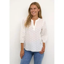 Kaffe KAjollia Blouse - Offwhite bluse med hjerter 10508453 Chalk fra Kaffe