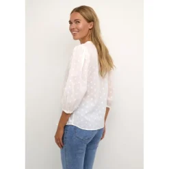 Kaffe KAjollia Blouse - Offwhite bluse med hjerter 10508453 Chalk fra Kaffe
