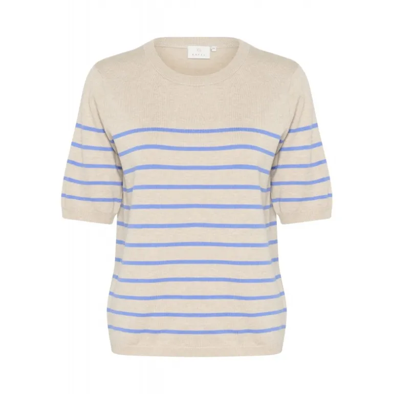 Kaffe KAlizza Striped Knit - Kortærmet stribet strik 10508410 Feather Gray Melange/Blue fra Kaffe
