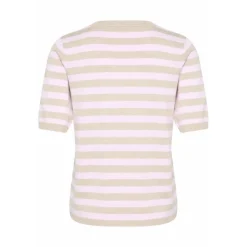 Kaffe KAlizza Striped Knit - Kortærmet stribet strik 10508410 Feather Gray Melange/Pink fra Kaffe