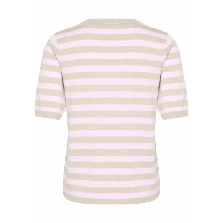 Kaffe KAlizza Striped Knit - Kortærmet stribet strik 10508410 Feather Gray Melange/Pink fra Kaffe