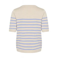 Kaffe KAlizza Striped Knit - Kortærmet stribet strik 10508410 Feather Gray Melange/Blue fra Kaffe