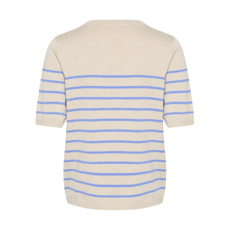 Kaffe KAlizza Striped Knit - Kortærmet stribet strik 10508410 Feather Gray Melange/Blue fra Kaffe