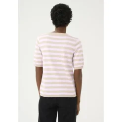 Kaffe KAlizza Striped Knit - Kortærmet stribet strik 10508410 Feather Gray Melange/Pink fra Kaffe