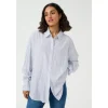 Kaffe KAmilena Shirt - Lyseblå stribet skjorte med sten 10509799 Blue/White Stripe fra Kaffe