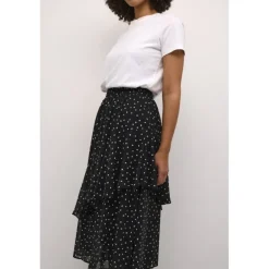 Kaffe KAsally Skirt - Sort nederdel med prikker 10508983 Black/White dot fra Kaffe