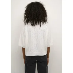 Kaffe KAtella Pullover - Hvid strik med korte ærmer 10509496 Chalk fra Kaffe
