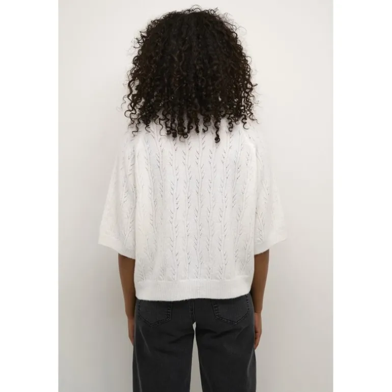 Kaffe KAtella Pullover - Hvid strik med korte ærmer 10509496 Chalk fra Kaffe