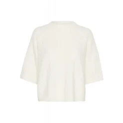 Kaffe KAtella Pullover - Hvid strik med korte ærmer 10509496 Chalk fra Kaffe