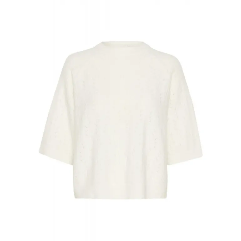 Kaffe KAtella Pullover - Hvid strik med korte ærmer 10509496 Chalk fra Kaffe