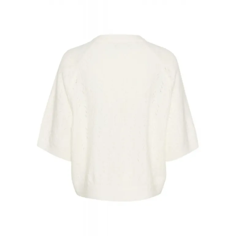 Kaffe KAtella Pullover - Hvid strik med korte ærmer 10509496 Chalk fra Kaffe
